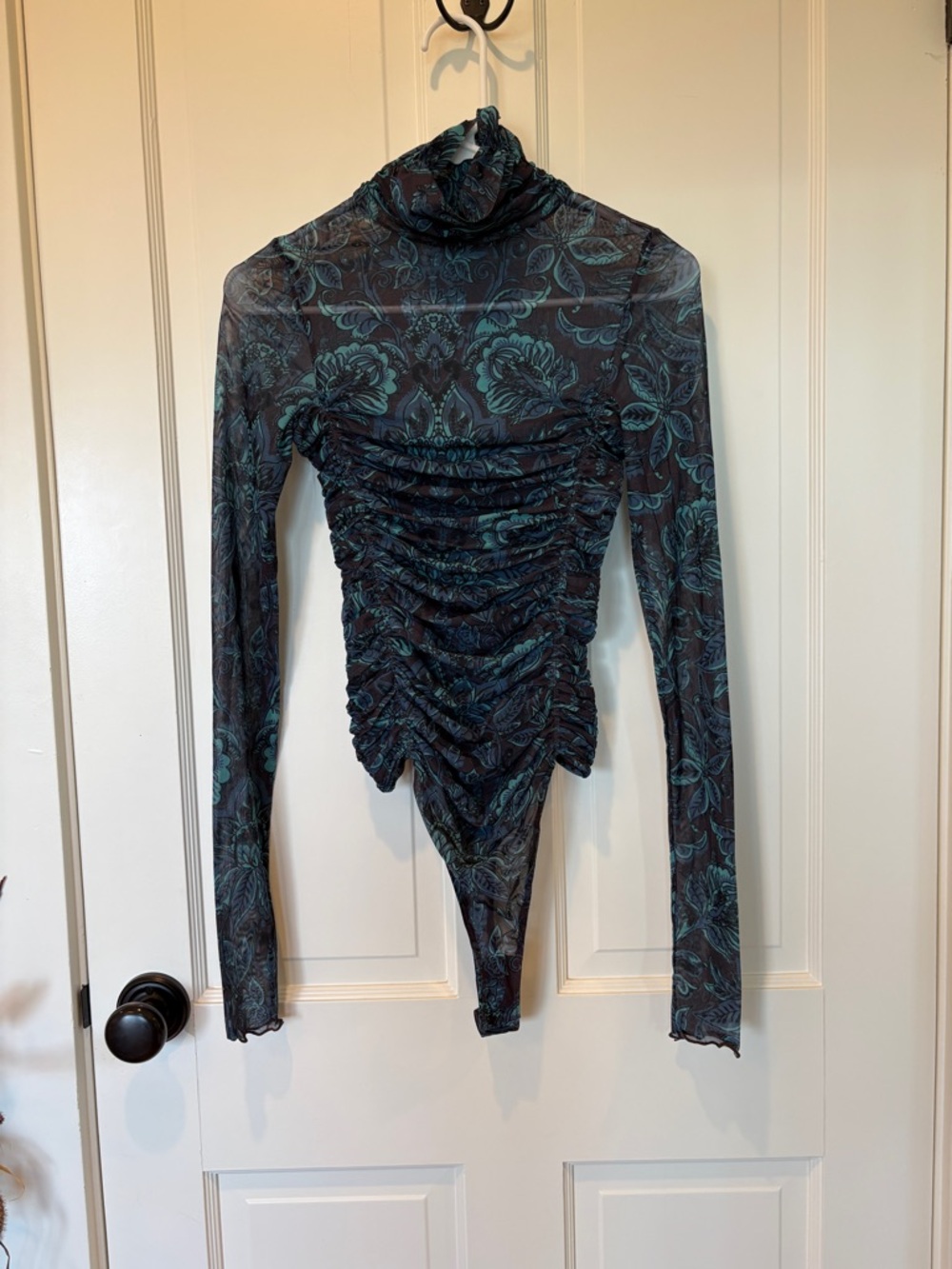 Intimately by Free People Ruched Bodysuit in Teal Floral